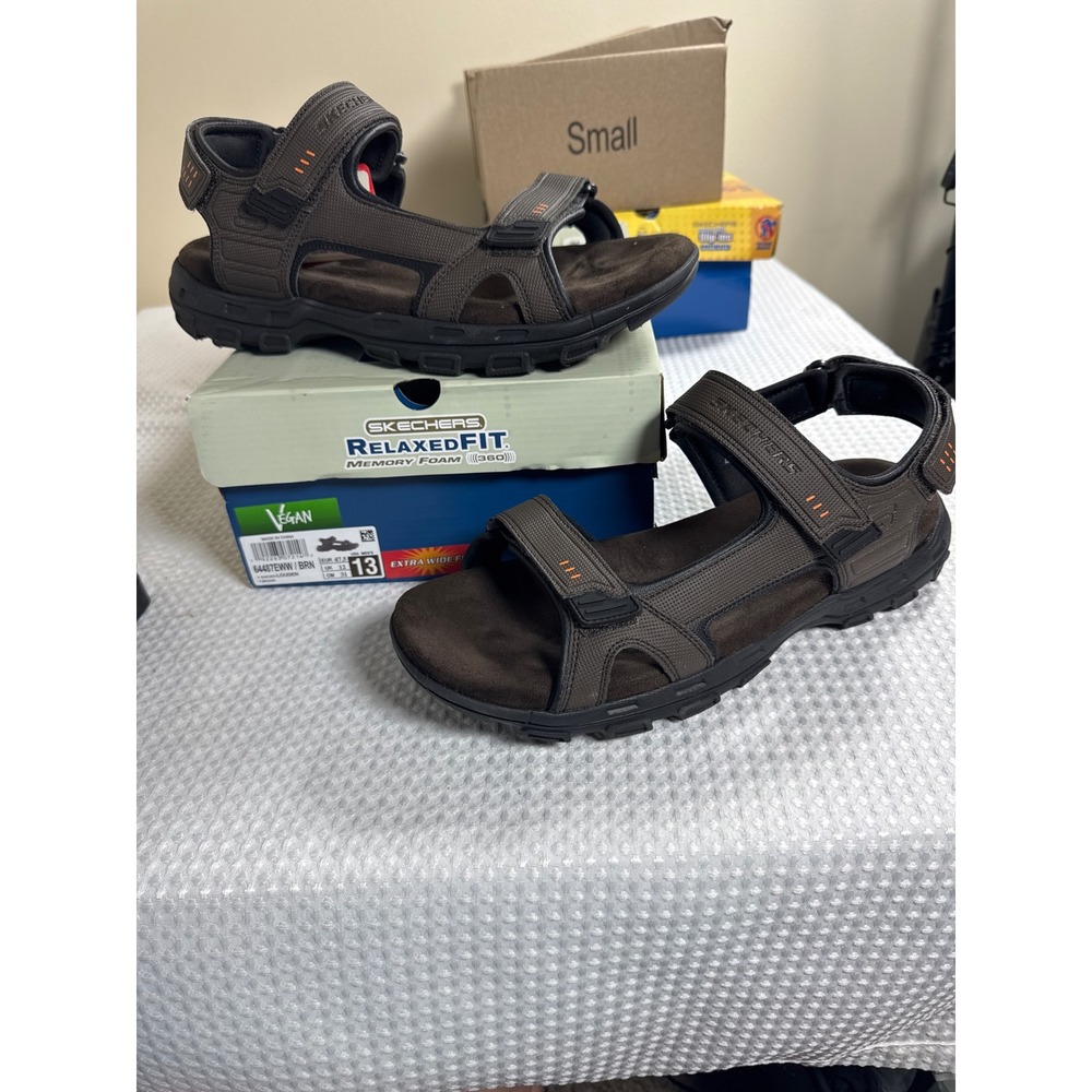 Skechers Sandals Mens 13 Louden Brown Extra Wide Relaxed Fit NIB 64467EWW